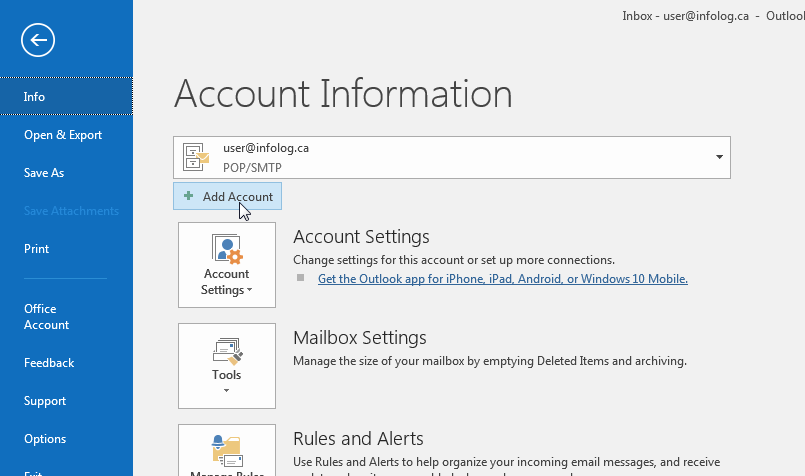 can we setup two email accounts in outlook 2016
